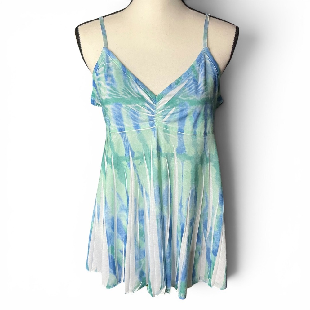Mudd Blue Tie Dye Pleated Camisole Top Women Size XL Adjustable Straps Boho